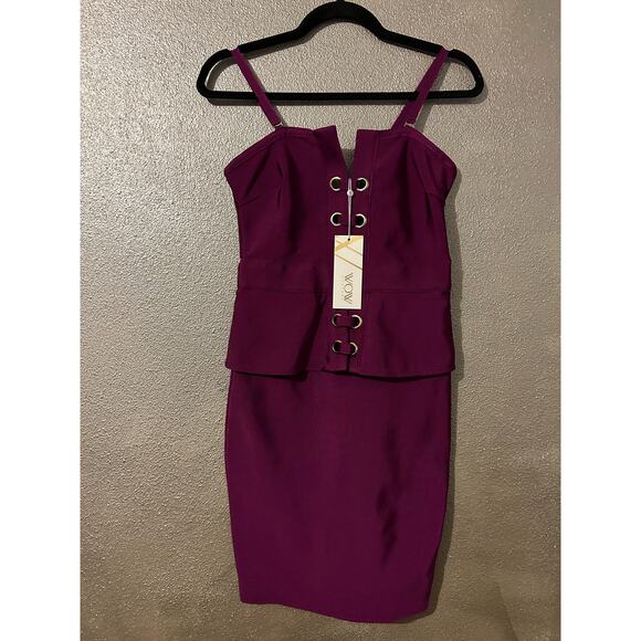 WOW Couture Purple Grommet Bandage Peplum Dress NWT Bodycon Mini Adjustable Sm - Picture 13 of 13